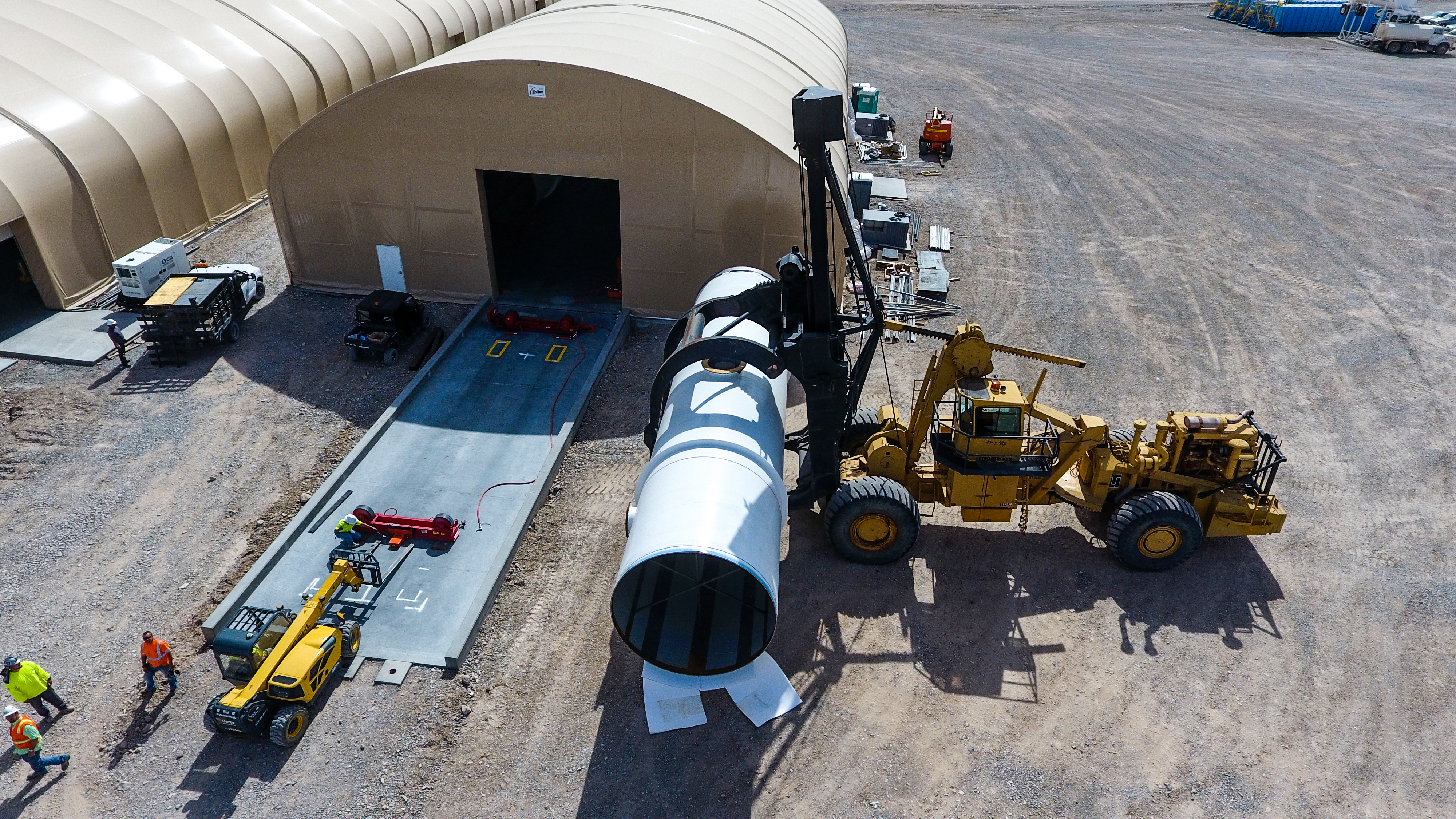 Aerial view of tube prep tents.
